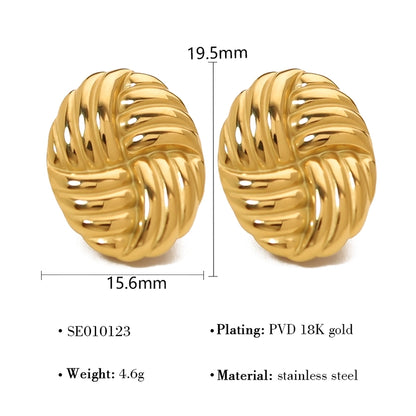 Oval Polishing Earrings [304 Stainless Steel,18K Gold Plated]