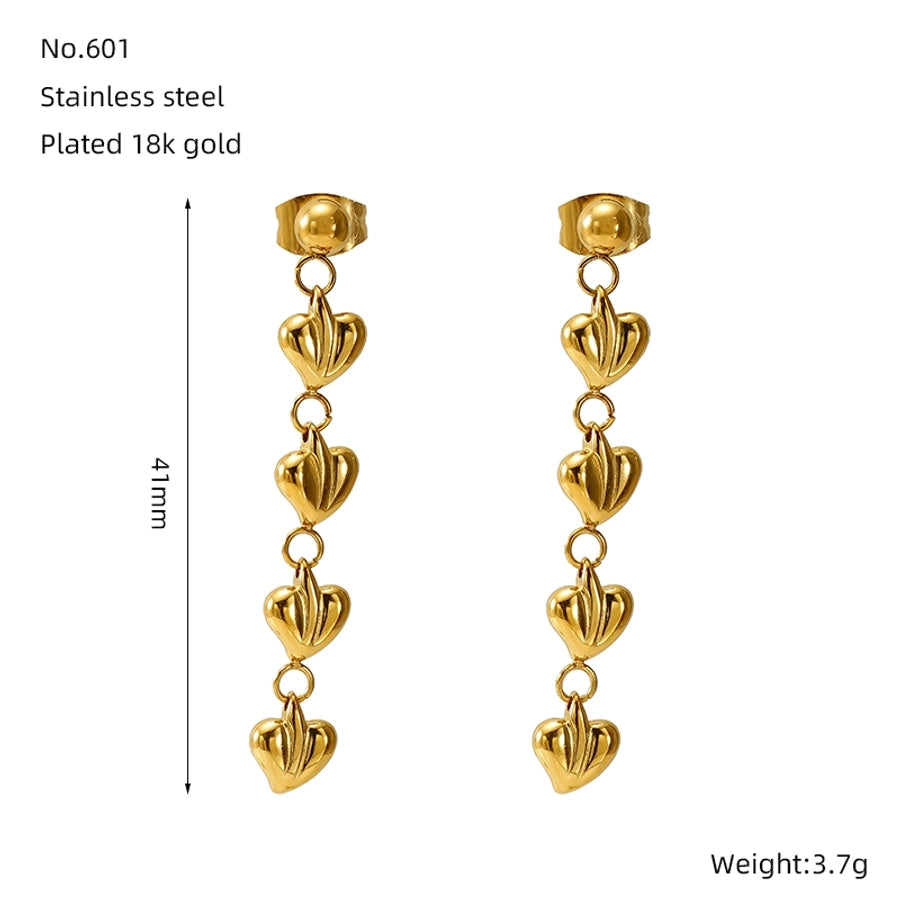 Multiple Heart Shape Drop Earrings [304 Stainless Steel,18K Gold Plated]