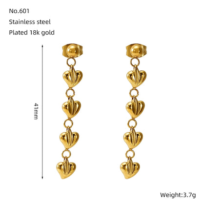 Multiple Heart Shape Drop Earrings [304 Stainless Steel,18K Gold Plated]