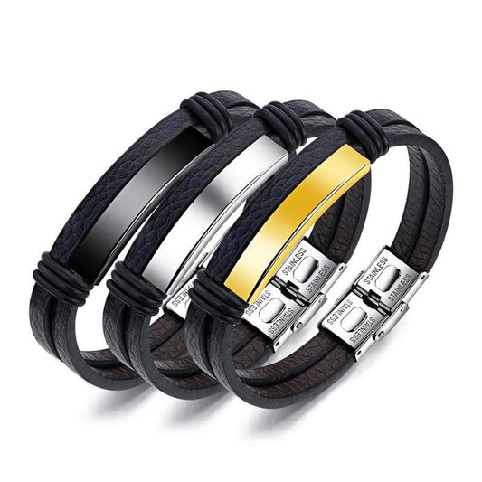 Bracelet double en cuir PU [304 en acier inoxydable]