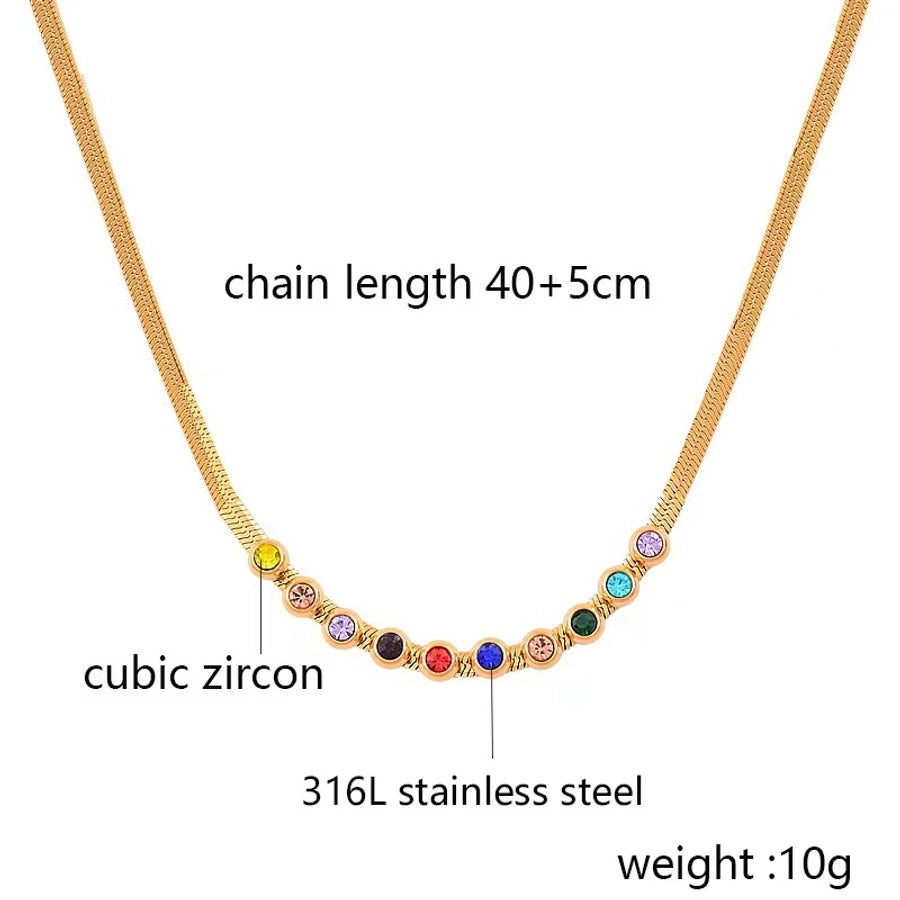 Colourful Zircon Bracelet/Necklace [304 Stainless Steel,18K Gold Plated]