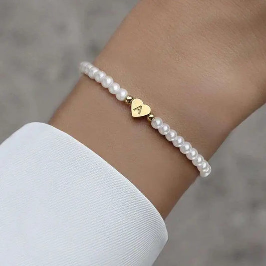 Letter Heart Shape Artificial Pearl Bracelets [304 Stainless Steel]