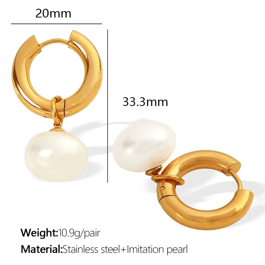 Pearl Circle Drop Earringings [304 nerezová ocel, 18k zlaté]