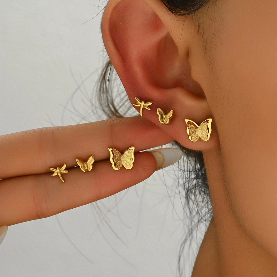 Juego de aretes de mariposa [acero inoxidable 201, 18k dorado chapado]