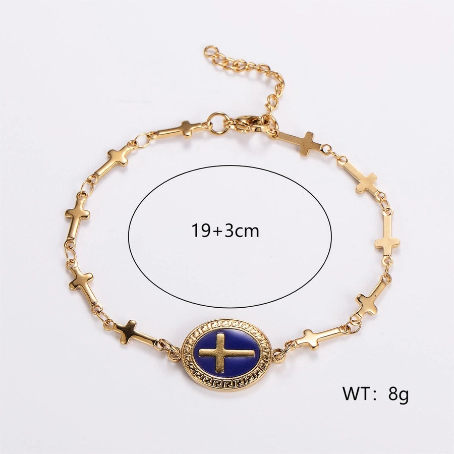 Blue Cross Bracelet [304 Stainless Steel, 18K Gold Plated]