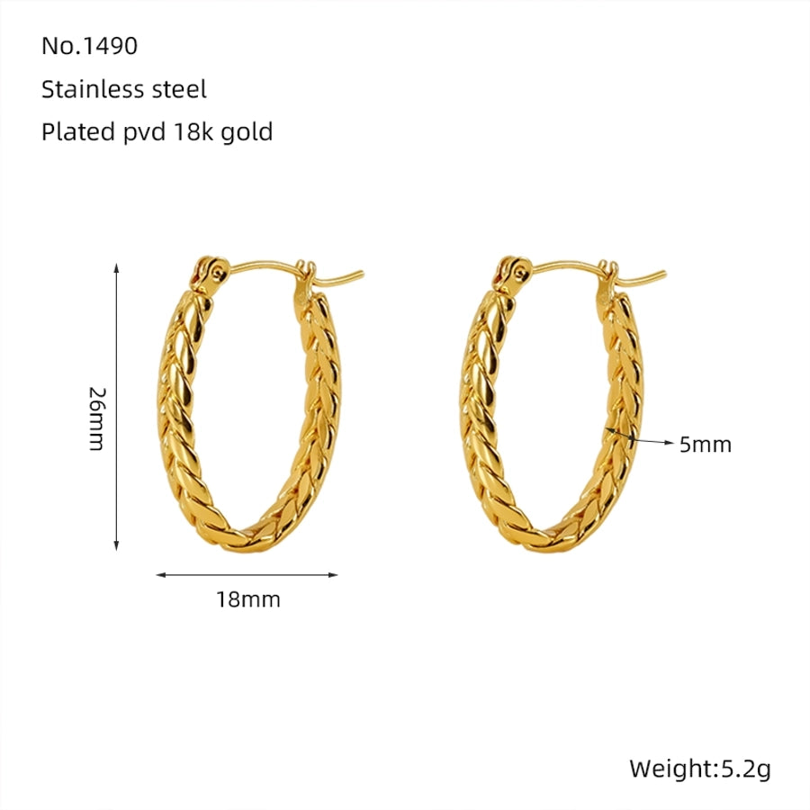 Striped Hoop Earrings [304 Stainless Steel,18K Gold Plated]