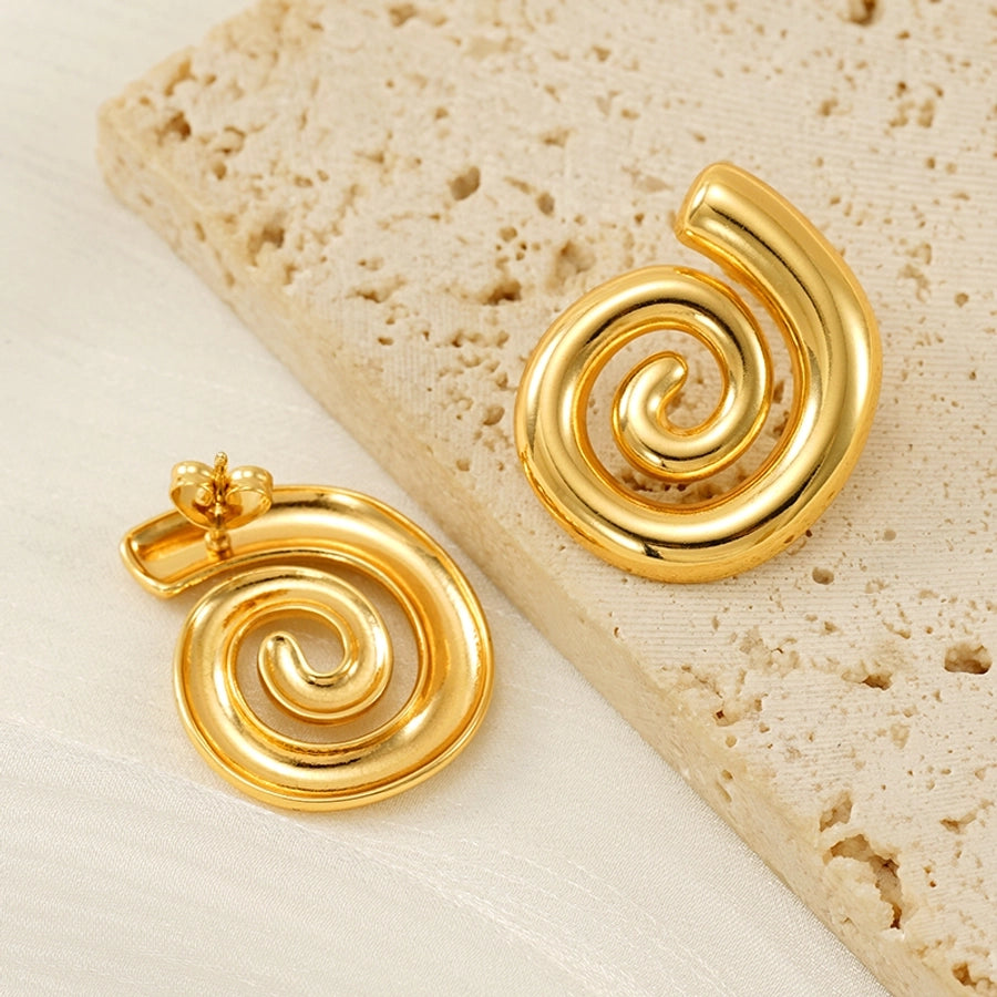 Lines Spiral Stripe Earrings [304 Stainless Steel,18K Gold Plated]