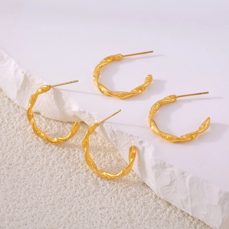 Twist Hoop Earrings [304 Stainless Steel,18K Gold Plated]