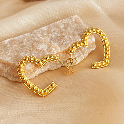 Half Heart Shape Earrings [304 Stainless Steel,18K Gold Plated]