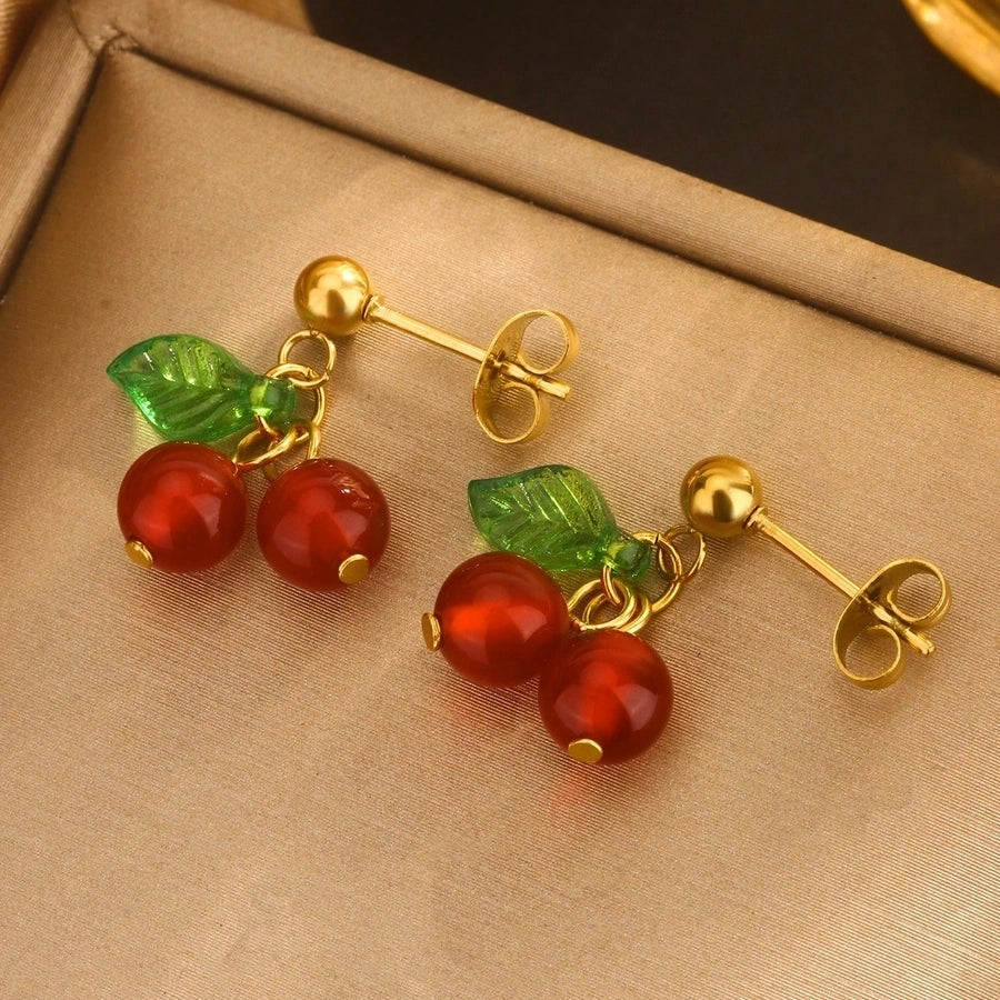 Cherry Jewelry Set [304 Stainless Steel, 18K Gold Plated]