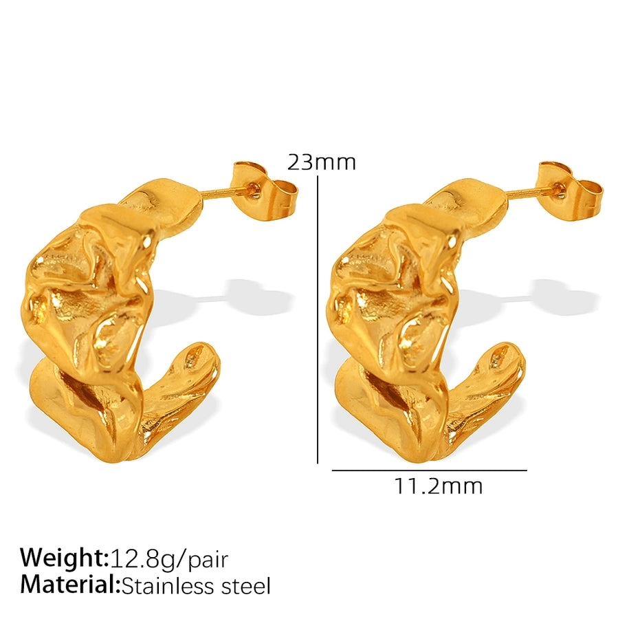 C Shape Solid Color Earrings [304 Stainless Steel,18K Gold Plated]