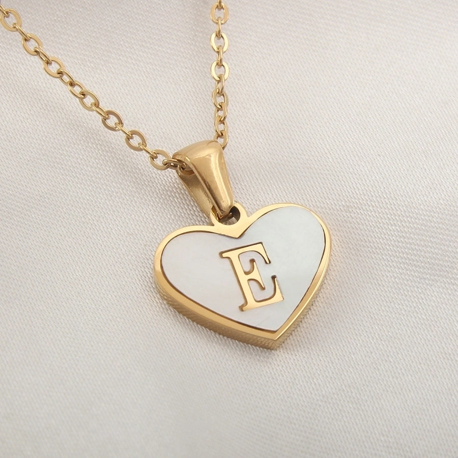 Letter Shell Heart Pendant Necklace [304 Stainless Steel,18K Gold Plated]