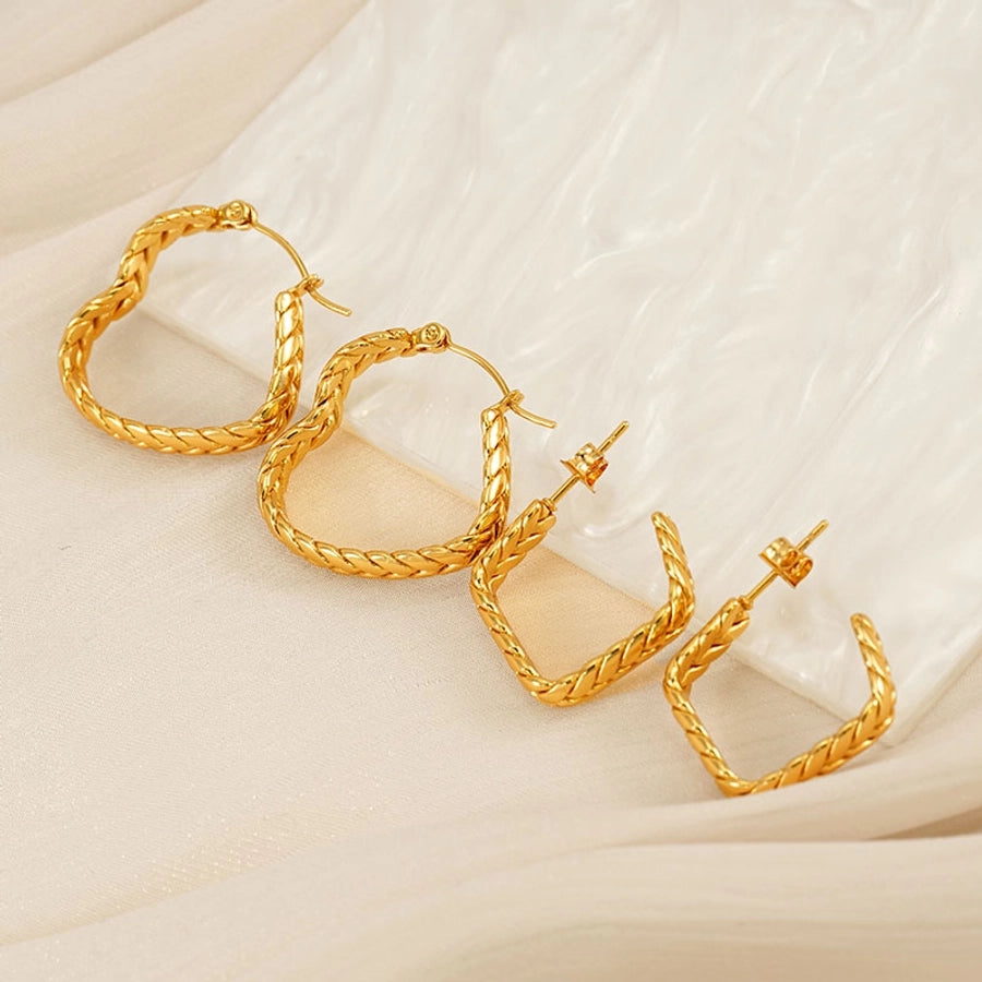 Striped Hoop Earrings [304 Stainless Steel,18K Gold Plated]