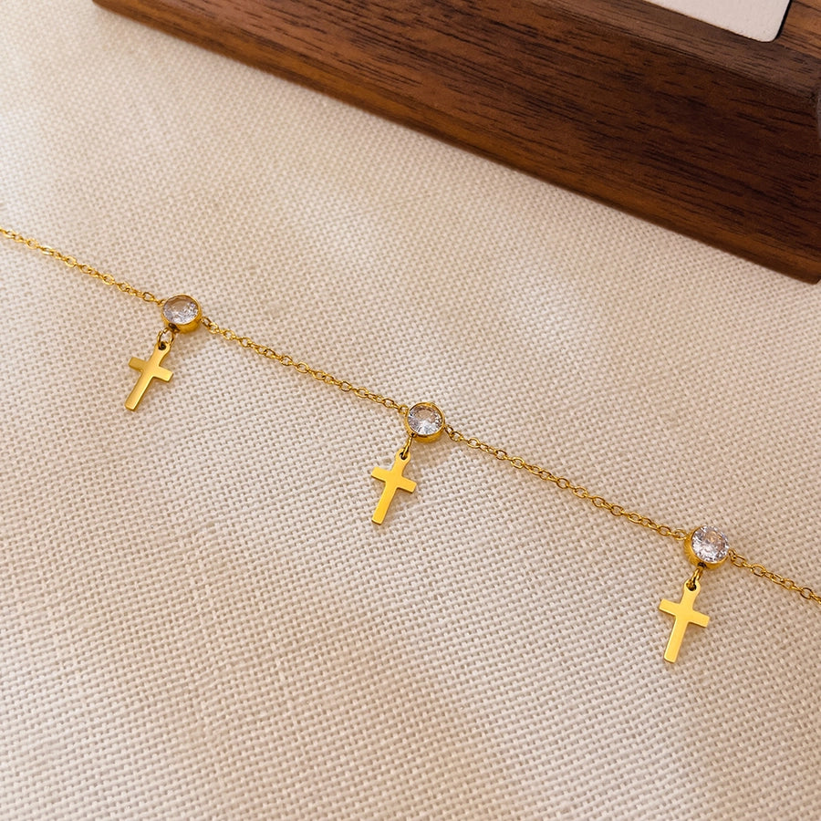 Cross Zircon Anklet [304 Stainless Steel]