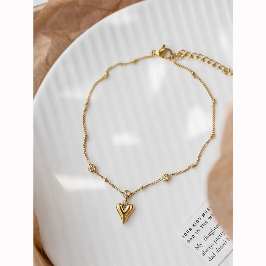 Heart Shape Artificial Rhinestones Anklet [304 Stainless Steel, 18K Gold Plated]