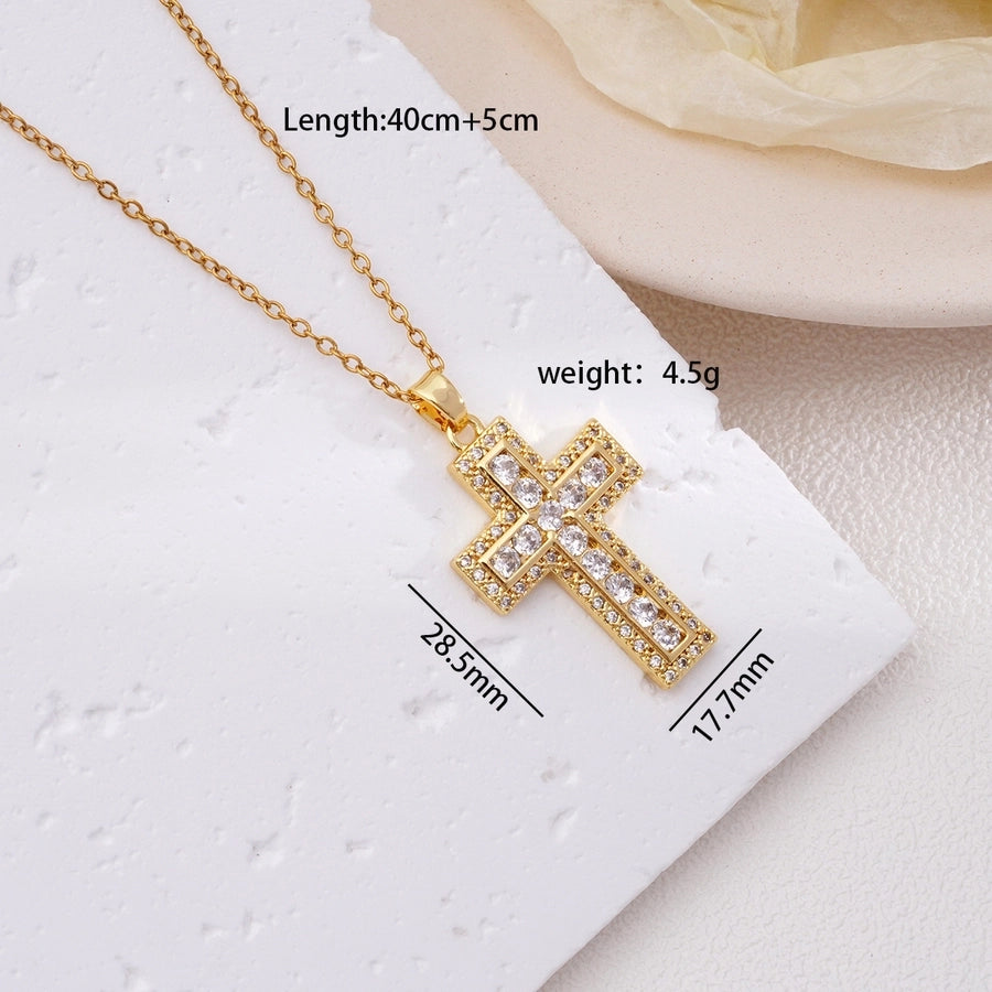 Cross Zircon Pendant Necklace [304 Stainless Steel,Copper]