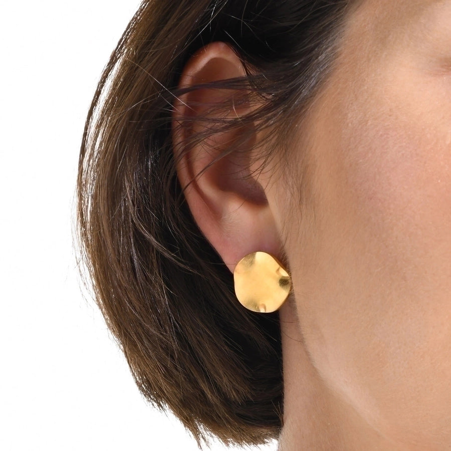 Flat Oval Plating Earrings [304 Stainless Steel,18K Gold Plated]