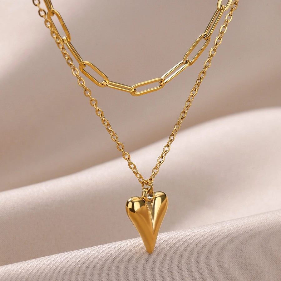 Double Chain Heart Shape Necklace [304 Stainless Steel]