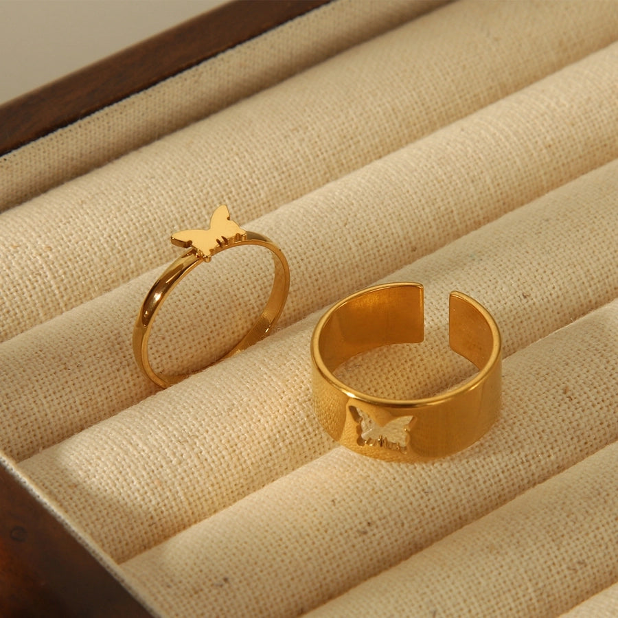 Butterfly Set Ring [304 Edelstahl, 18K Gold plattiert]