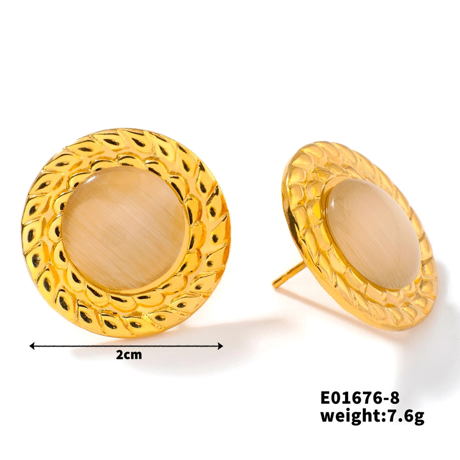 Retro Round Natural Stone Earrings [304 Stainless Steel]