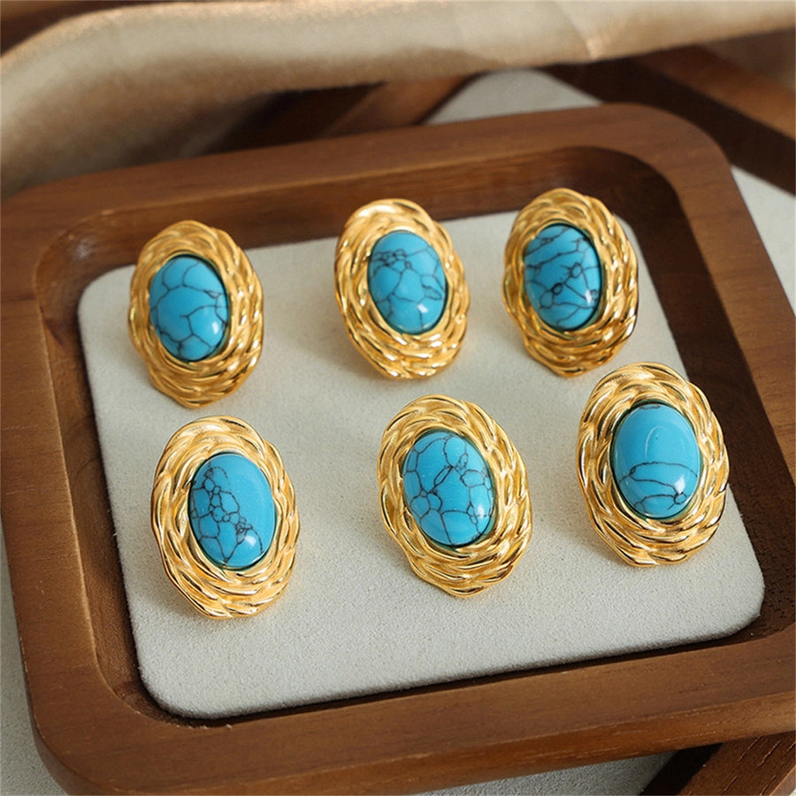 Oval Turquoise Earrings [304 Stainless Steel, 18K Gold Plated]