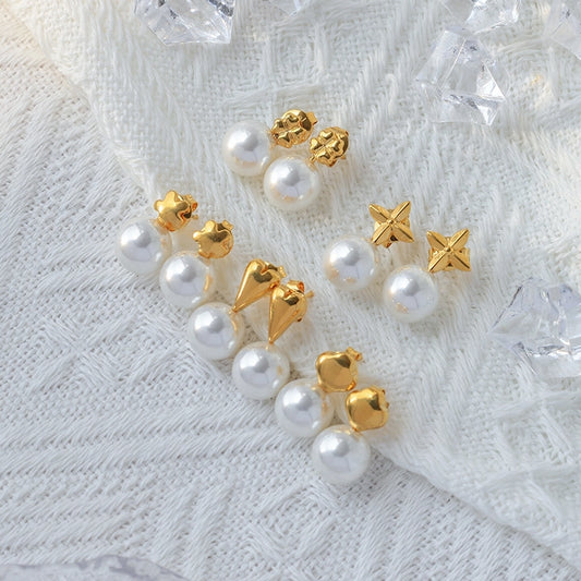 Mix Designs Pearl Earrings [304 Stainless Steel,14K Gold Plated]