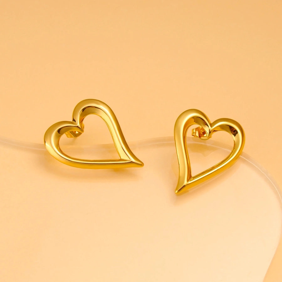 Heart Shape Hollow Earrings [304,316 Stainless Steel, 18K Gold Plated]