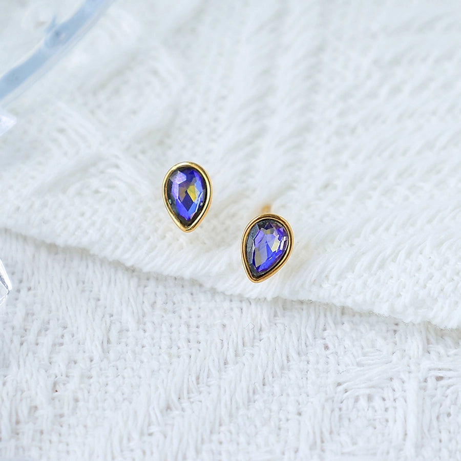 Water Droplets Colour Zircon Earrings [304 Stainless Steel,14K Gold Plated]