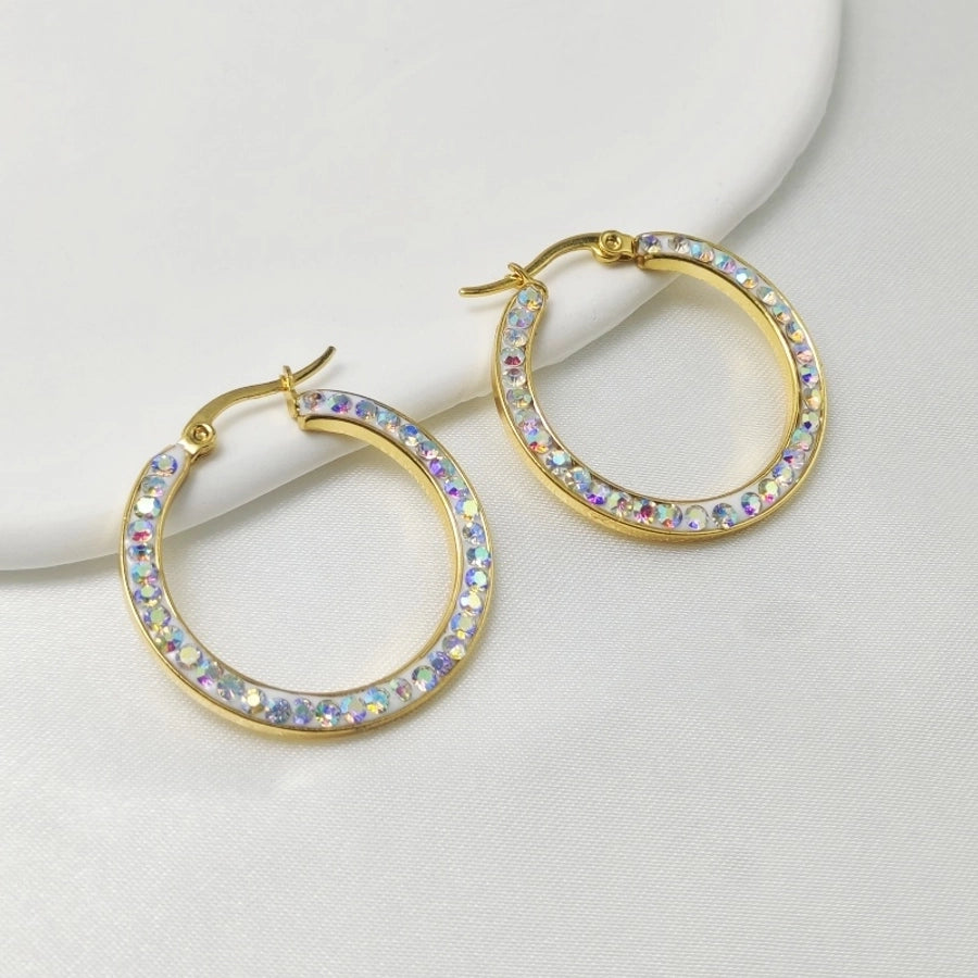 Colored Rhiestones Hoop Earrings [304 Stainless Steel]