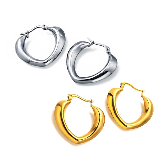 Heart Shape Hoop Earrings [304 Stainless Steel,18K Gold Plated]