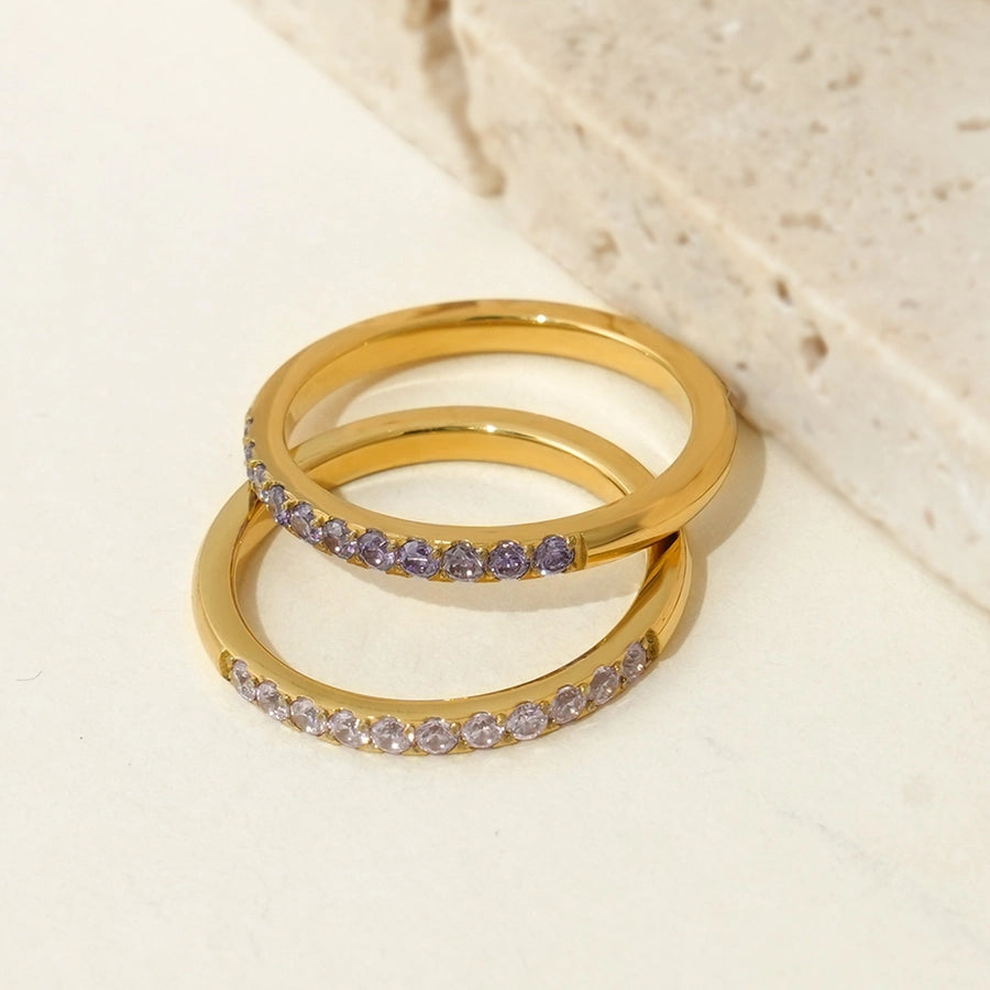 Rhinestones Band Ring Ring [304 Stainless Steel, 14K Gold Plated]