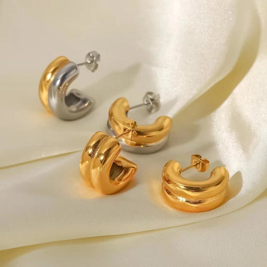 Double Mix Silver Gold Earrings [304 Stainless Steel]