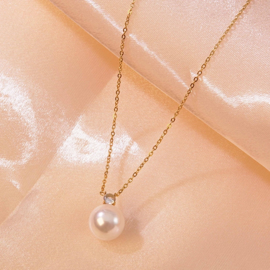 Small bead Artificial Rhinestones Necklace [304 Stainless Steel,18K Gold Plated]