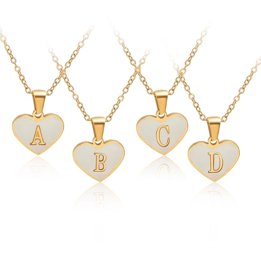 Letter Shell Heart Pendant Necklace [304 Stainless Steel,18K Gold Plated]