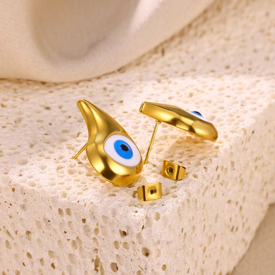 Blue Eyes Drop-Shaped Earrings Stainless Steel]