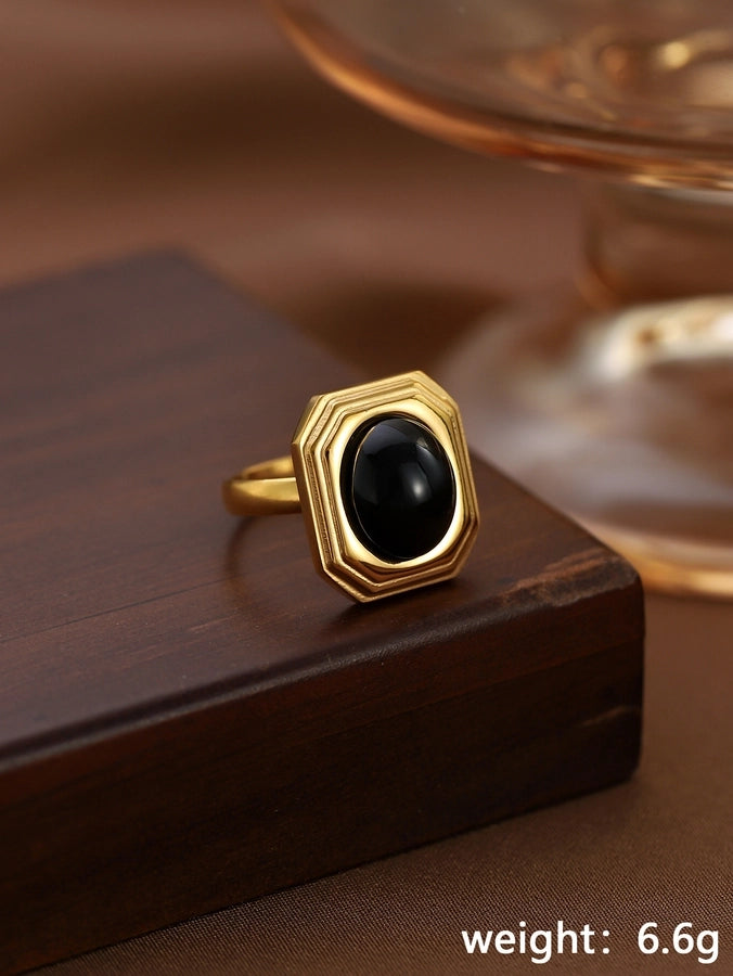 Black Agate Ring [304 Stainless Steel]