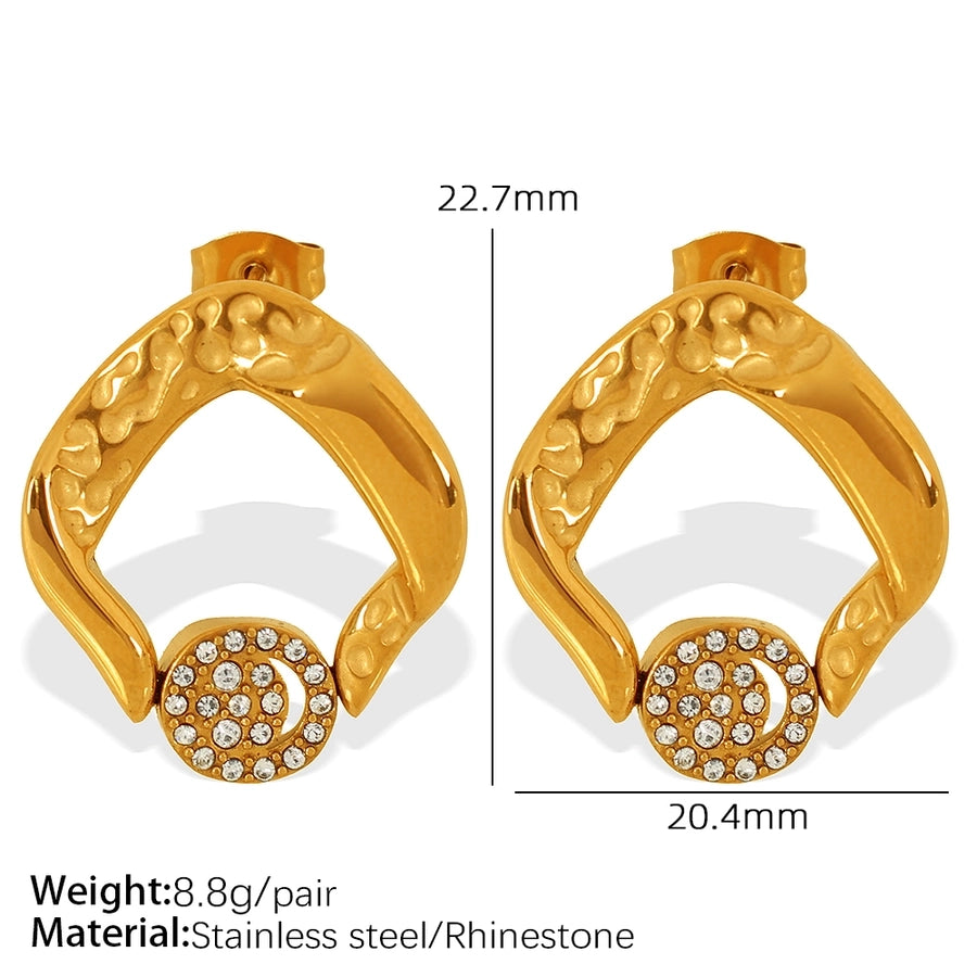 Geometric Round Square Artificial Pearls Rhinestones Earrings [304 Stainless Steel,18K Gold Plated]