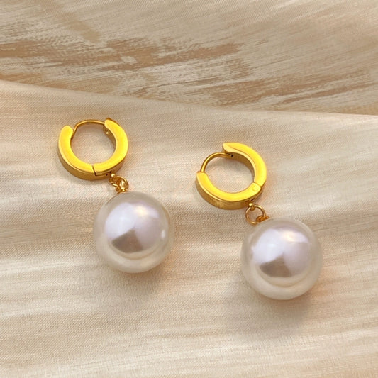 Retro Pearl Drop Earrings [304 Stainless Steel,18K Gold Plated]