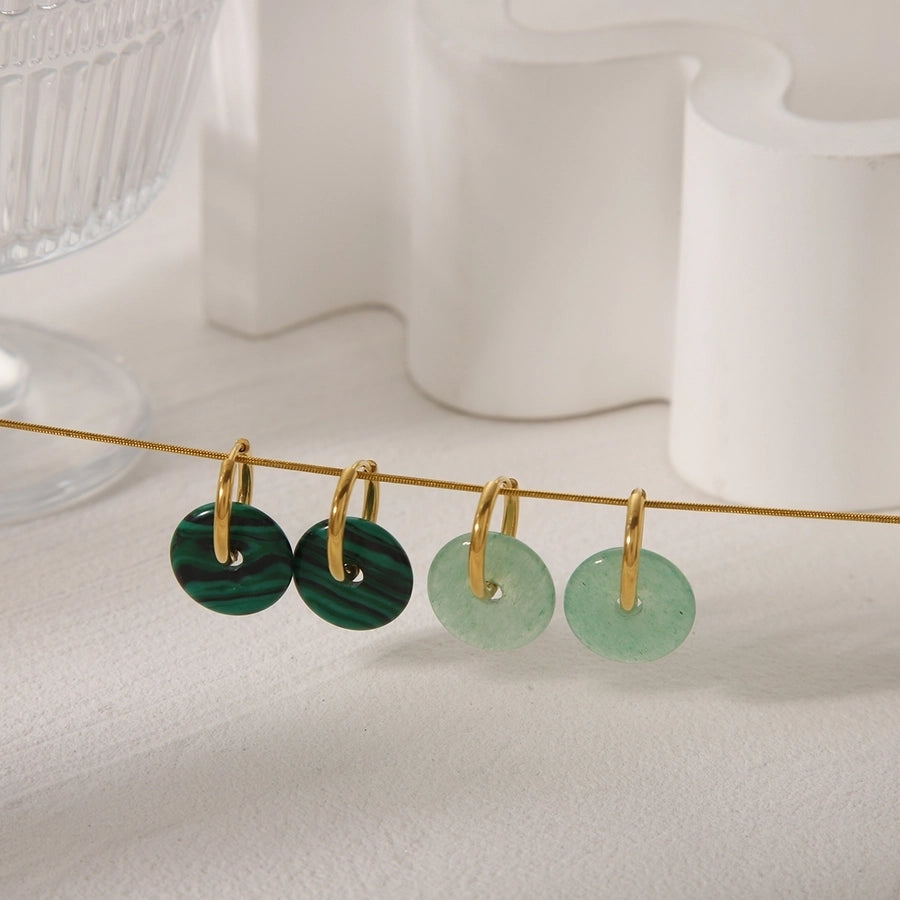 Natural Stone Green Earrings[304 Stainless Steel,18K Gold Plated]