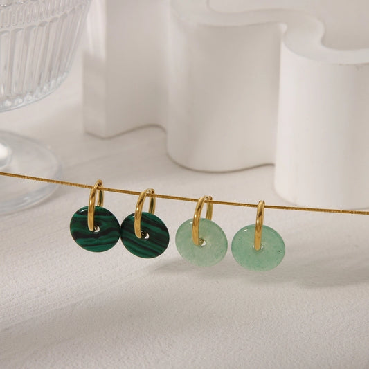 Pendientes verdes de piedra natural [304 acero inoxidable, 18k dorado chapado]