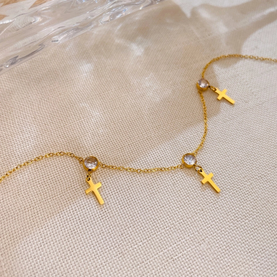 Cross Zircon Anklet [304 Stainless Steel]