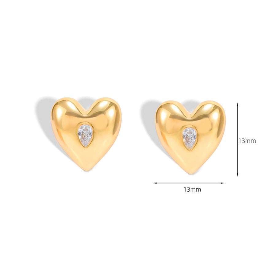 Heart Shape Rhinestones Earrings [304 Stainless Steel,18K Gold Plated]