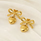 Heart Shape Bow Knot Earrings [304 Stainless Steel,18K Gold Plated]