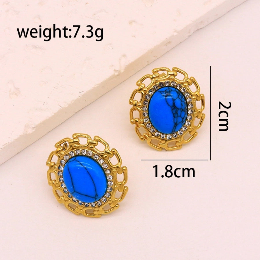 Artificial Pearls Stones Round Earrings [304 Stainless Steel,18K Gold Plated]