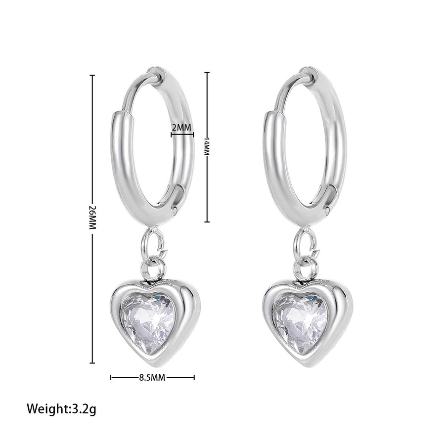 Heart Shape Zircon Earrings/Necklace [304 Stainless Steel]