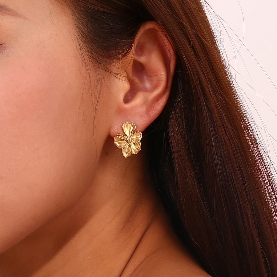 Mix Flower Earrings [304 Stainless Steel,18K Gold Plated]