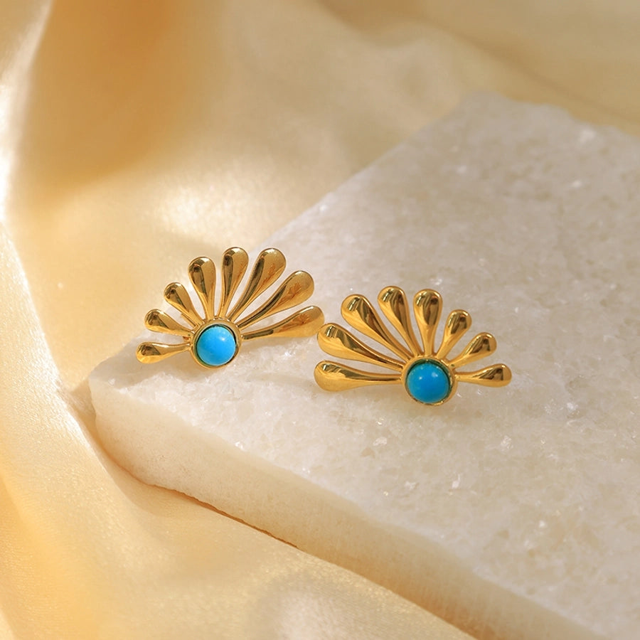 Retro Sector Natural Stone Earrings [304 Stainless Steel,14K Gold Plated]