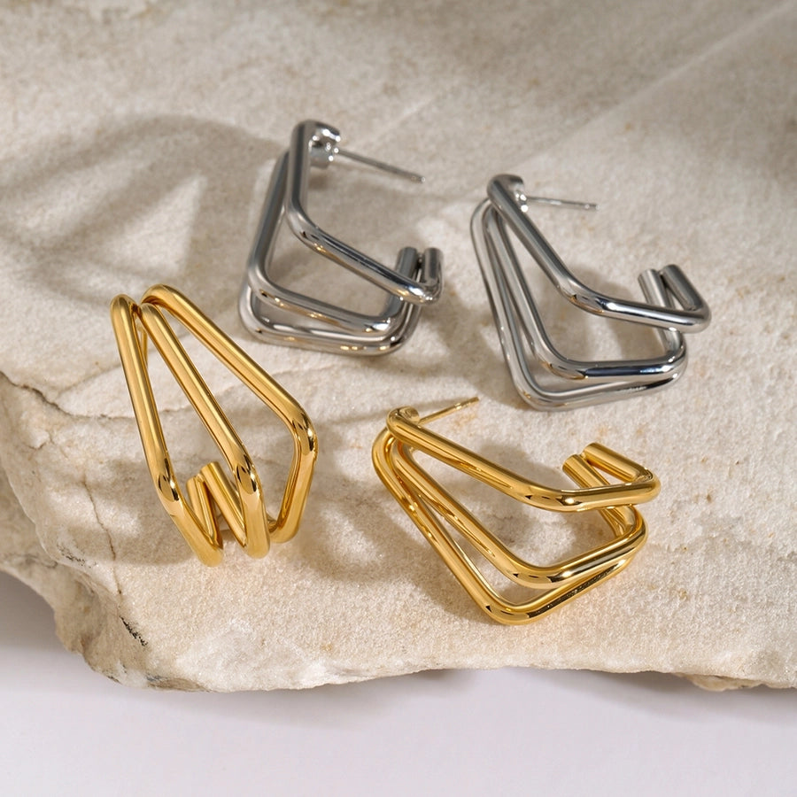 Solid Color Earrings [304 Stainless Steel,18K Gold Plated]