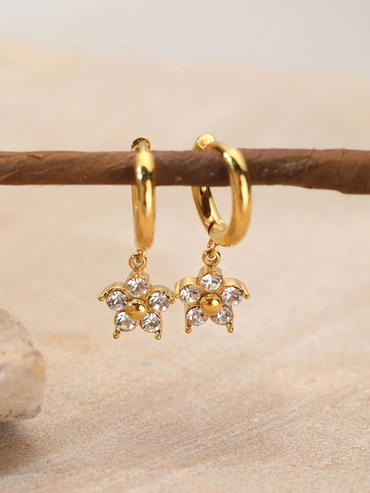 Flower Rhinestones Drop Earrings [304 Stainless Steel,18K Gold Plated]