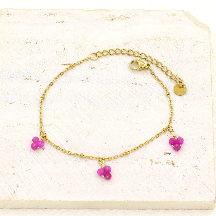 Pink Flower Artificial Pearl Bracelets [304 Stainless Steel]